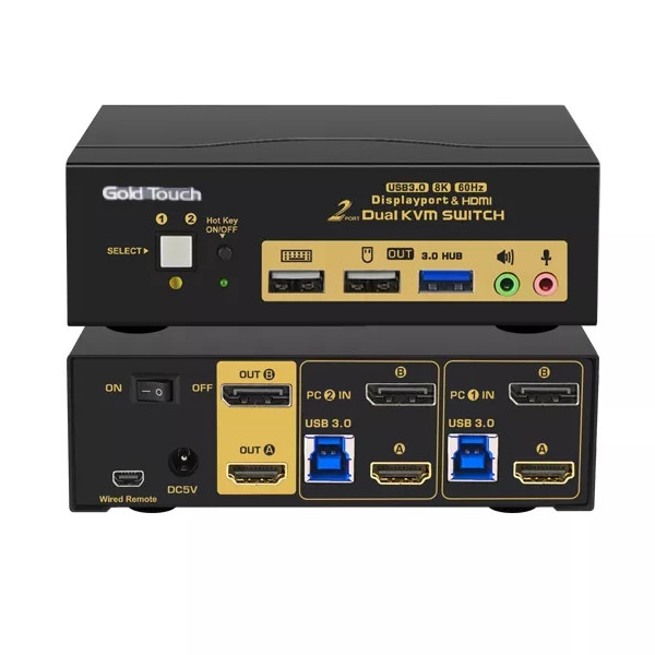 Gold Touch - KVM-DPHD-2-2-8K - התמונה להמחשה בלבד